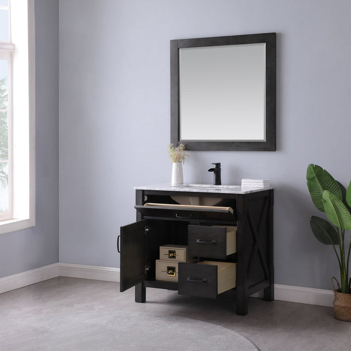 Altair Maribella 36" Single Bathroom Vanity Set in Rust Black and Carrara White Marble Countertop with Mirror 535036-RL-CA