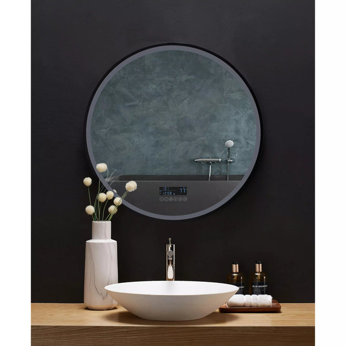 Ancerre 30" Cirque Round Led Lighted Bathroom Vanity Black Framed Mirror