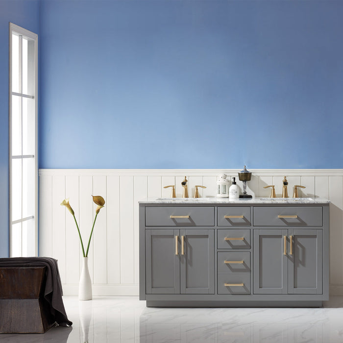 Altair  Ivy 60" Double Bathroom Vanity Set in Gray and Carrara White Marble Countertop with Mirror 531060-GR-CA