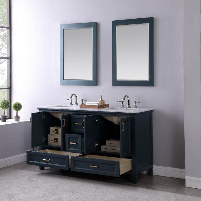 Altair Isla 60" Double Bathroom Vanity Set in Classic Blue and Carrara White Marble Countertop with Mirror 538060-CB-CA