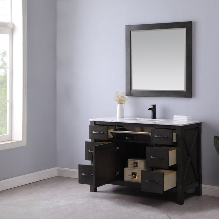 Altair Maribella 48" Single Bathroom Vanity Set in Rust Black and Carrara White Marble Countertop with Mirror 535048-RL-CA