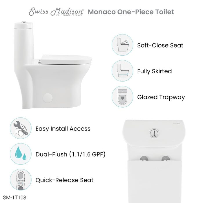 Swiss Madison Monaco One-Piece Elongated Toilet Dual-Flush 1.1/1.6 gpf - SM-1T108