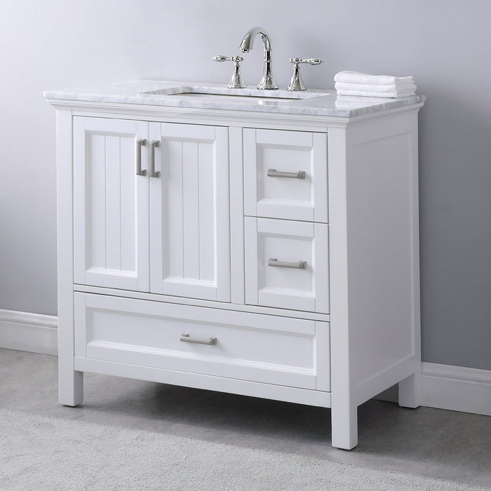 Altair Isla 36" Single Bathroom Vanity Set in White and Carrara White Marble Countertop with Mirror  538036-WH-CA