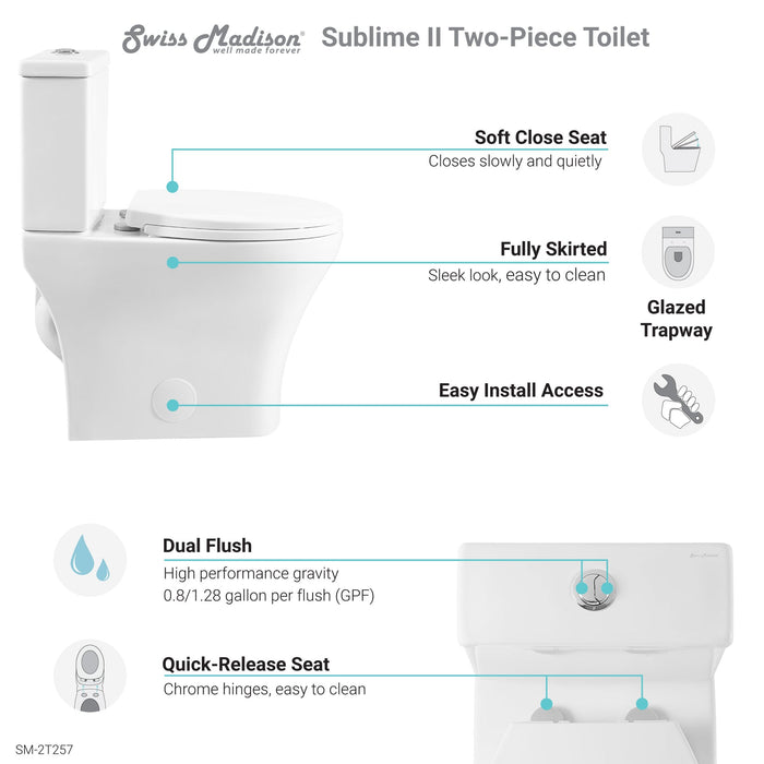 Swiss Madison Sublime II Two-Piece Round Toilet Dual-Flush 0.8/1.28 gpf - SM-2T257