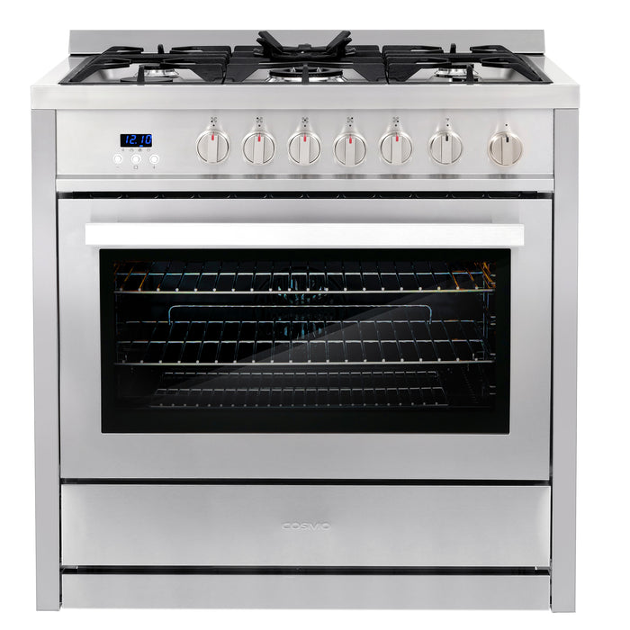 Cosmo 36'' 3.8 cu. ft. Single Oven Gas Range with 5 Burner Cooktop and Heavy Duty Cast Iron Grates in Stainless Steel COS-965AGC
