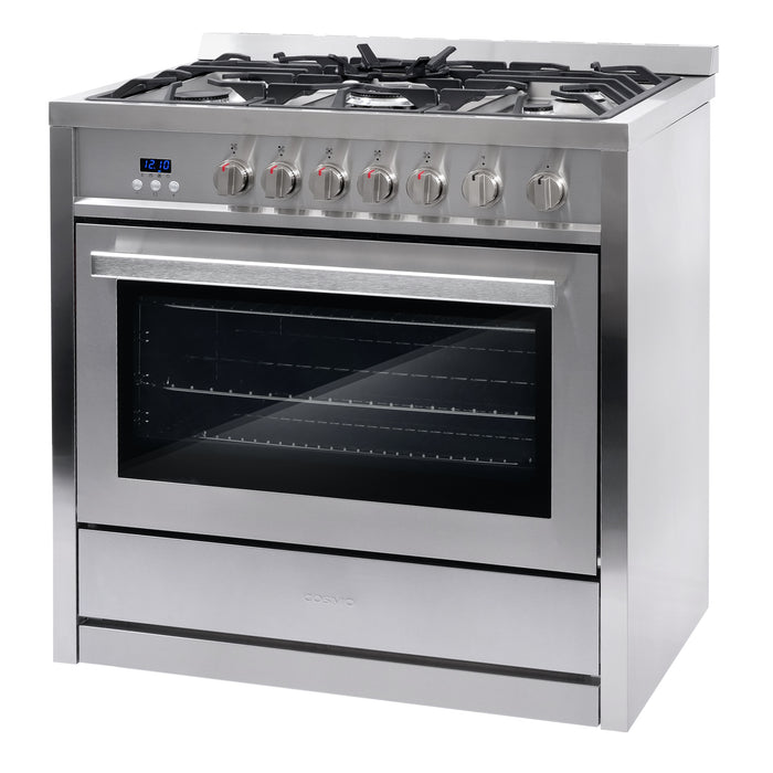 Cosmo 36'' 3.8 cu. ft. Single Oven Gas Range with 5 Burner Cooktop and Heavy Duty Cast Iron Grates in Stainless Steel COS-965AGC