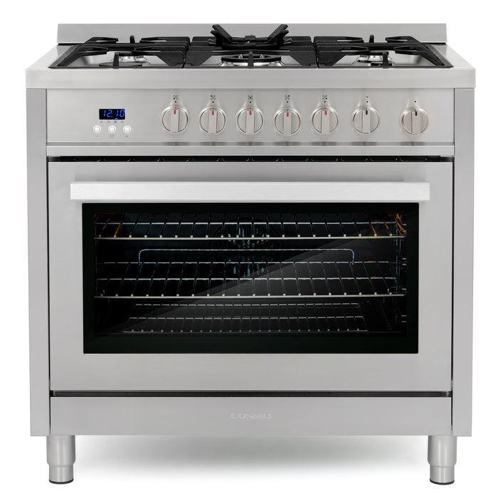 Cosmo 36'' 3.8 cu. ft. Single Oven Gas Range with 5 Burner Cooktop and Heavy Duty Cast Iron Grates in Stainless Steel COS-965AGFC