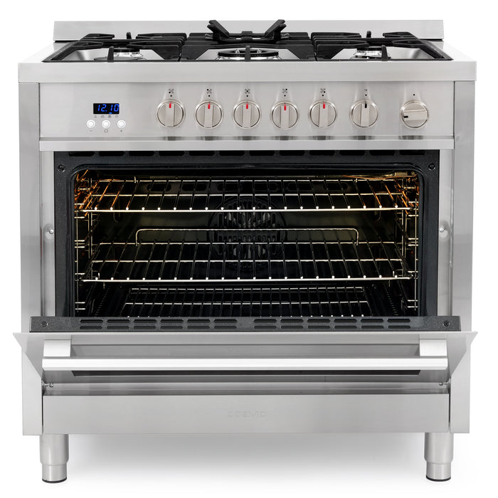Cosmo 36'' 3.8 cu. ft. Single Oven Gas Range with 5 Burner Cooktop and Heavy Duty Cast Iron Grates in Stainless Steel COS-965AGFC