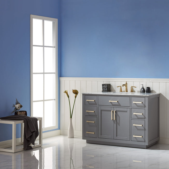 Altair Ivy 48" Single Bathroom Vanity Set in Gray and Carrara White Marble Countertop with Mirror  531048-GR-CA