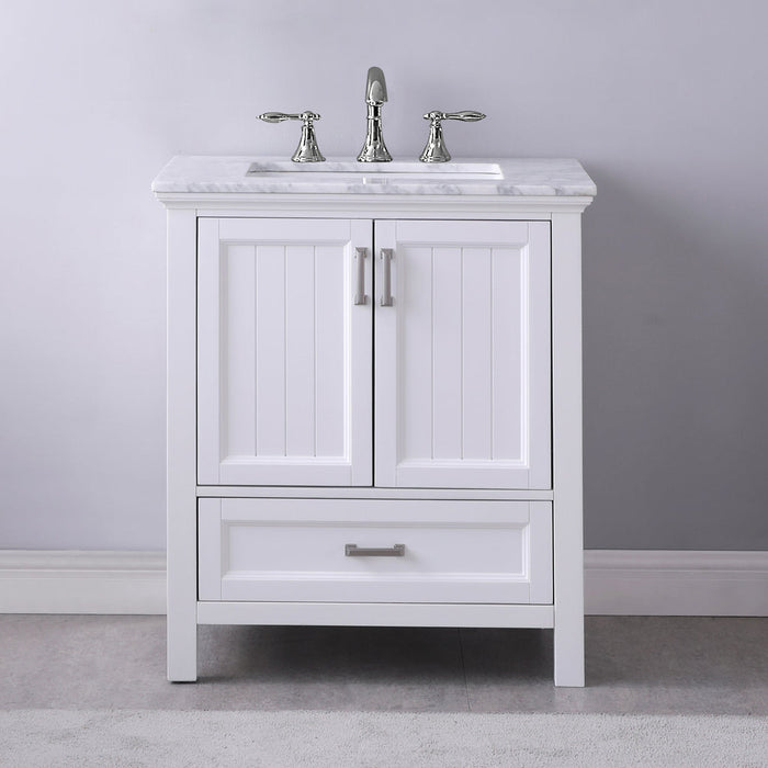 Altair Isla 30" Single Bathroom Vanity Set in White and Carrara White Marble Countertop with Mirror 538030-WH-CA