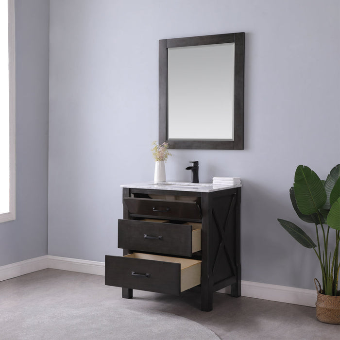 Altair Maribella 30" Single Bathroom Vanity Set in Rust Black and Carrara White Marble Countertop with Mirror 535030-RL-CA