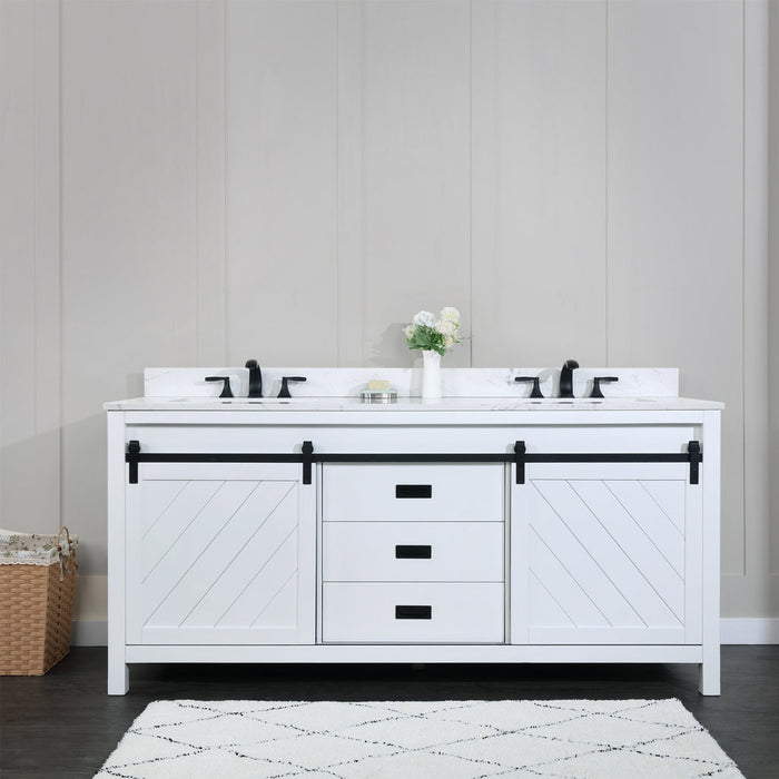 Altair Kinsley 72" Double Bathroom Vanity Set in White and Carrara White Marble Countertop with Mirror  536072-WH-AW