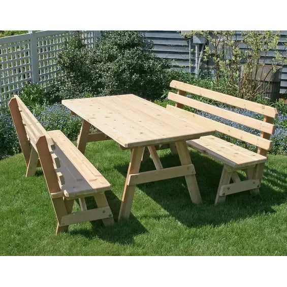 Creekvine Designs Red Cedar 27" Wide 5' Classic Family Picnic Table with (2) 5' Backed Benches WF27WTBB5-2CVD