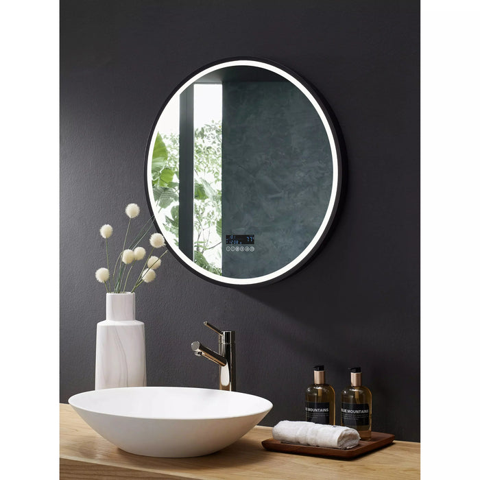 Ancerre 30" Cirque Round Led Lighted Bathroom Vanity Black Framed Mirror