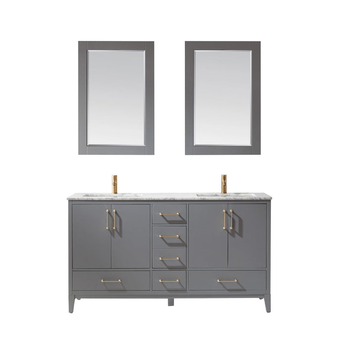 Altair Sutton 60" Double Bathroom Vanity Set in Gray and Carrara White Marble Countertop with Mirror  541060-GR-CA