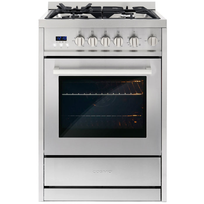 Cosmo 24'' 2.73 cu. ft. Single Oven Gas Range with 4 Burner Cooktop and Heavy Duty Cast Iron Grates in Stainless Steel COS-244AGC
