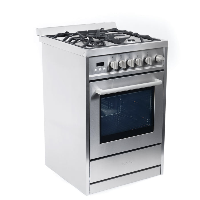 Cosmo 24'' 2.73 cu. ft. Single Oven Gas Range with 4 Burner Cooktop and Heavy Duty Cast Iron Grates in Stainless Steel COS-244AGC