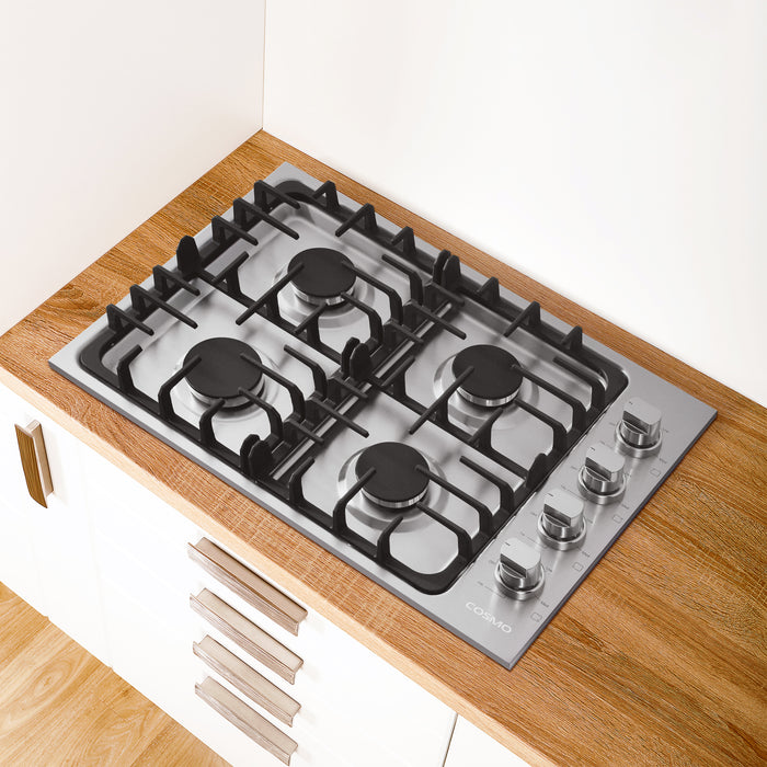 Cosmo 30" Gas Cooktop in Stainless Steel with 4 Italian Made Burners COS-DIC304