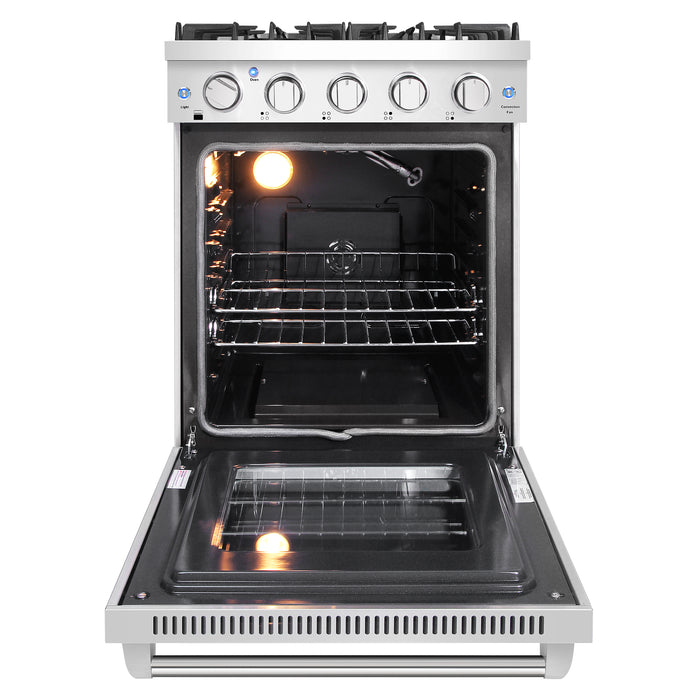 Cosmo 24'' Slide-In Freestanding Gas Range with 4 Sealed Burners, Cast Iron Grates, 3.73 cu. ft. Capacity Convection Oven in Stainless Steel COS-EPGR244