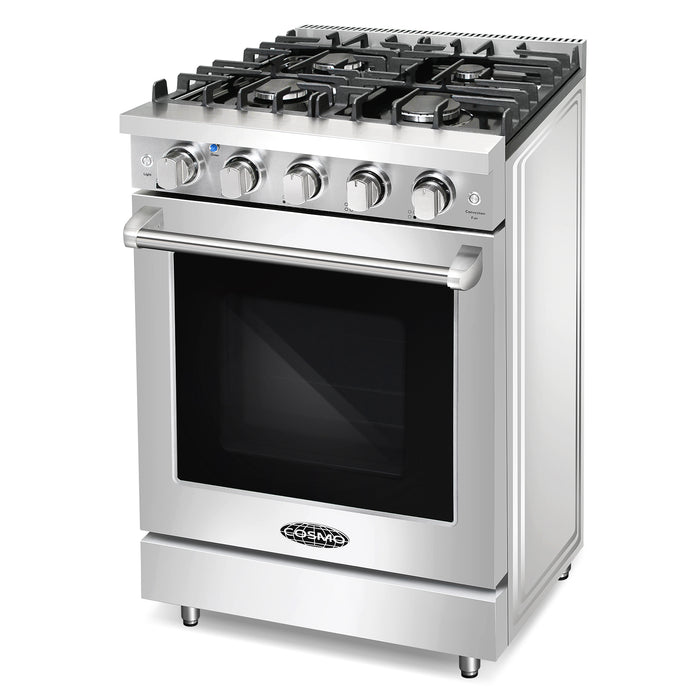 Cosmo 24'' Slide-In Freestanding Gas Range with 4 Sealed Burners, Cast Iron Grates, 3.73 cu. ft. Capacity Convection Oven in Stainless Steel COS-EPGR244