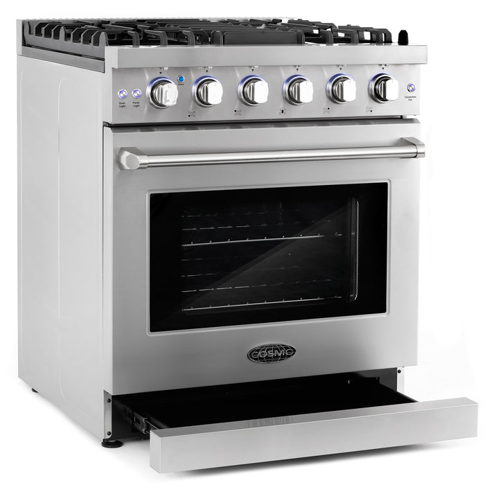 Cosmo 30'' Slide-In Freestanding Gas Range with 5 Sealed Burners, Cast Iron Grates, 4.5 cu. ft. Capacity Convection Oven in Stainless Steel COS-EPGR304