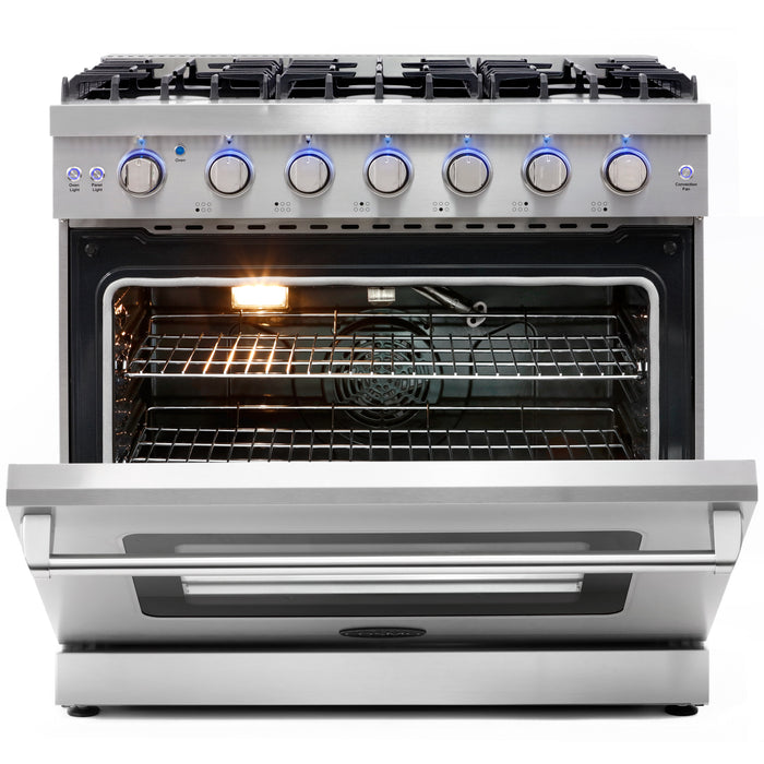 Cosmo 36'' 6.0 cu. ft. Commercial Gas Range with Convection Oven in Stainless Steel with Storage Drawer COS-EPGR366