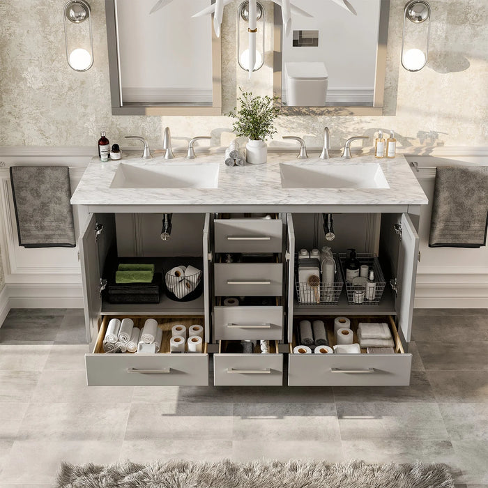 Eviva Aberdeen 60" Gray Transitional Double Sink Bathroom Vanity with White Carrara Top-EVVN412-60GR