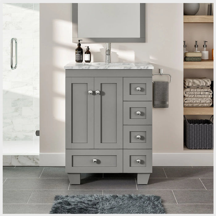 Eviva Happy  24" x 18" Transitional Grey Bathroom Vanity with white Carrara counter-top-EVVN30-24X18GR