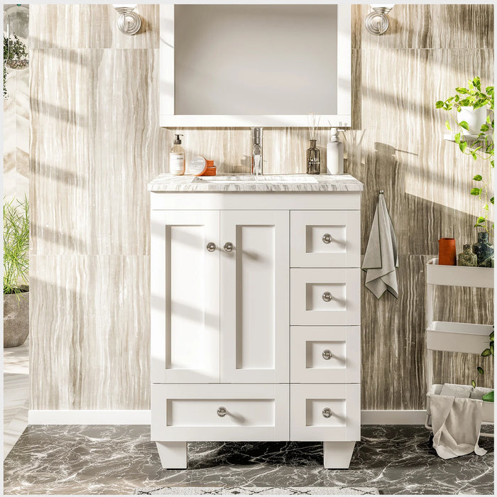 Eviva Happy  24" x 18" Transitional White Bathroom Vanity with white Carrara marble counter-top-EVVN30-24X18WH