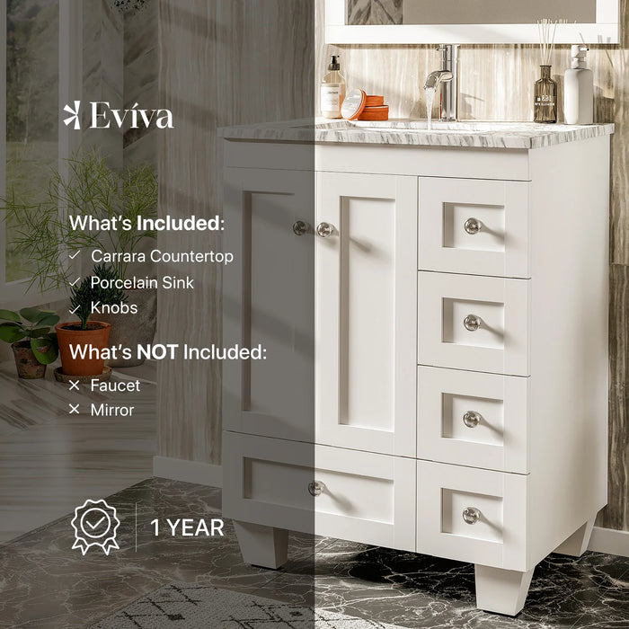 Eviva Happy  24" x 18" Transitional White Bathroom Vanity with white Carrara marble counter-top-EVVN30-24X18WH