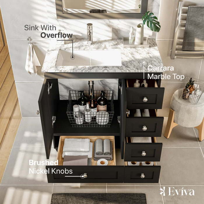 Eviva Happy  28" x 18" Transitional Espresso Bathroom Vanity with White Carrara Marble counter-top-EVVN30-28X18ES