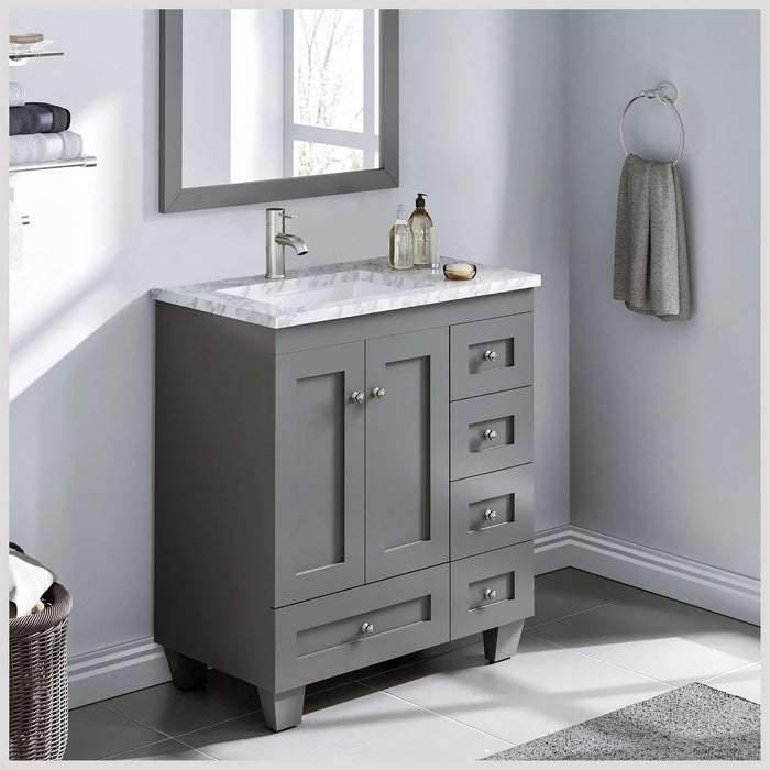 Eviva Happy  28" x 18" Transitional Grey Bathroom Vanity with White Carrara Marble counter-top-EVVN30-28X18GR