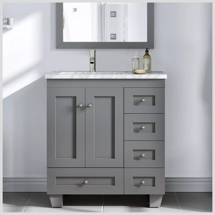 Eviva Happy  28" x 18" Transitional Grey Bathroom Vanity with White Carrara Marble counter-top-EVVN30-28X18GR