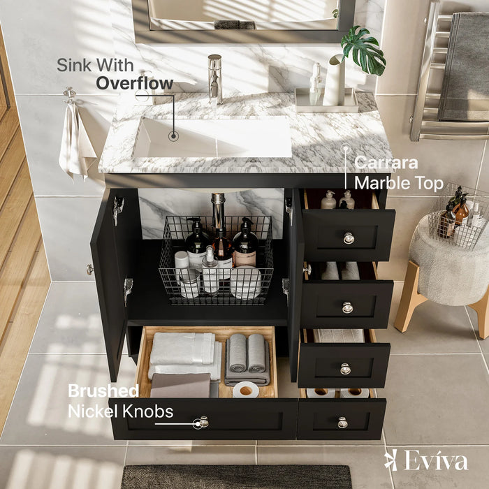 Eviva Happy  30" x 18" Transitional Espresso Bathroom Vanity with White Carrara Marble counter-Top-EVVN30-30X18ES