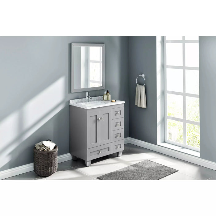 Eviva Happy  30" x 18" Transitional Grey Bathroom Vanity with White Carrara marble Counter-top-EVVN30-30X18GR