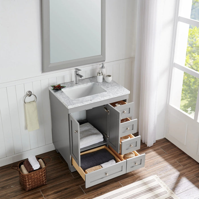 Eviva Happy  30" x 18" Transitional Grey Bathroom Vanity with White Carrara marble Counter-top-EVVN30-30X18GR