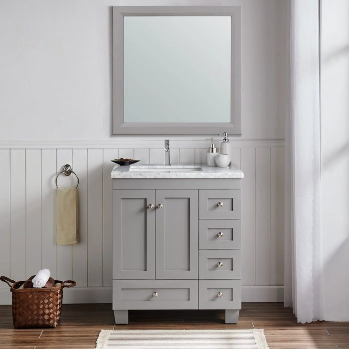 Eviva Happy  30" x 18" Transitional Grey Bathroom Vanity with White Carrara marble Counter-top-EVVN30-30X18GR