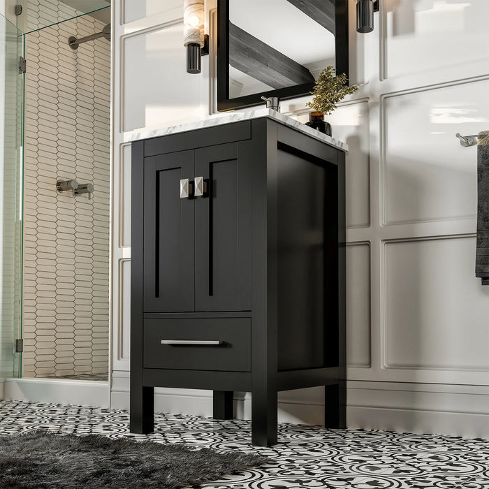 Eviva London 20" x 18" Espresso Transitional Bathroom Vanity with White Carrara Top-TVN414-20X18ES