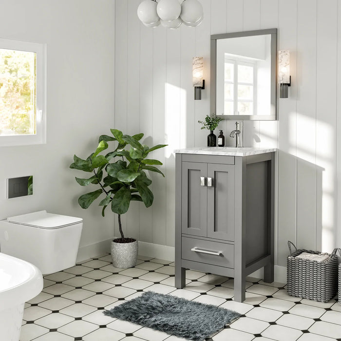 Eviva London 20" x 18" Gray Transitional Bathroom Vanity with White Carrara Top-TVN414-20X18GR