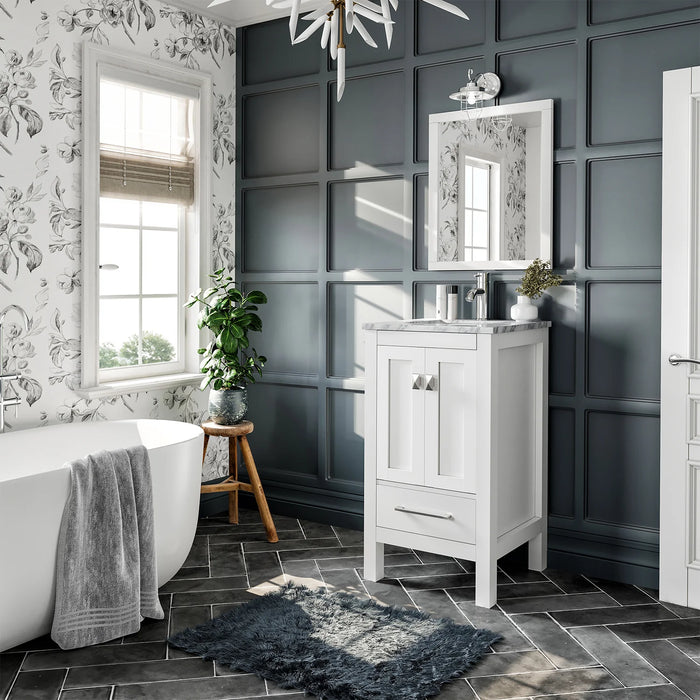 Eviva London 20" x 18" White Transitional Bathroom Vanity with White Carrara Top-TVN414-20X18WH