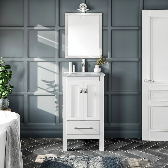 Eviva London 20" x 18" White Transitional Bathroom Vanity with White Carrara Top-TVN414-20X18WH