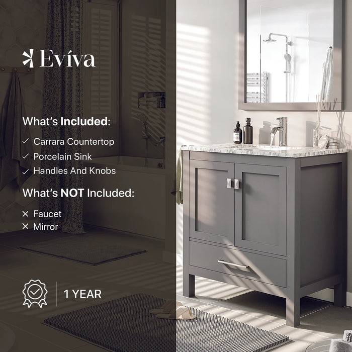 Eviva London 24" x 18" Gray Transitional Bathroom Vanity with White Carrara Top-TVN414-24x18GR