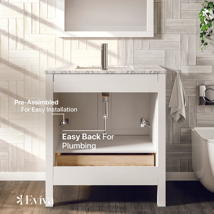 Eviva London 24" x 18" White Transitional Bathroom Vanity with White Carrara Top-TVN414-24x18WH