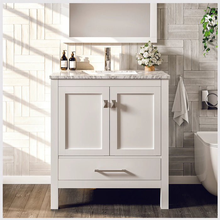 Eviva London 24" x 18" White Transitional Bathroom Vanity with White Carrara Top-TVN414-24x18WH