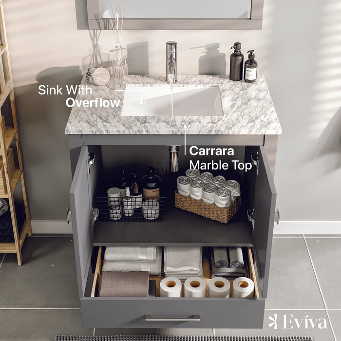 Eviva London 30" x 18" Gray Transitional Bathroom Vanity with White Carrara Top-TVN414-30X18GR