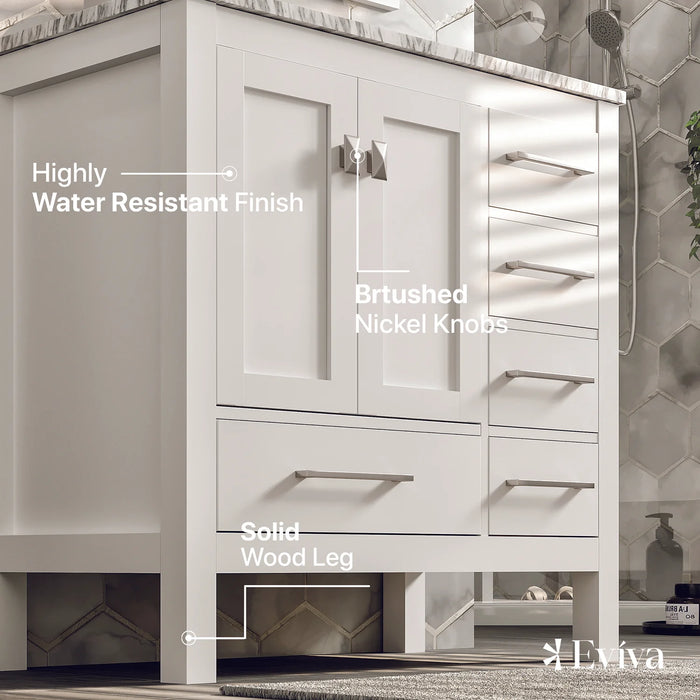 Eviva London 36" x 18" White Transitional Bathroom Vanity with White Carrara Top-TVN414-36X18WH