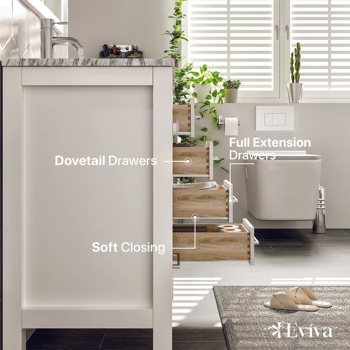 Eviva London 36" x 18" White Transitional Bathroom Vanity with White Carrara Top-TVN414-36X18WH