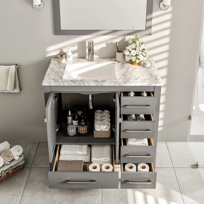 Eviva London 38" x 18" Gray Transitional Bathroom Vanity with White Carrara Top-TVN414-38X18GR