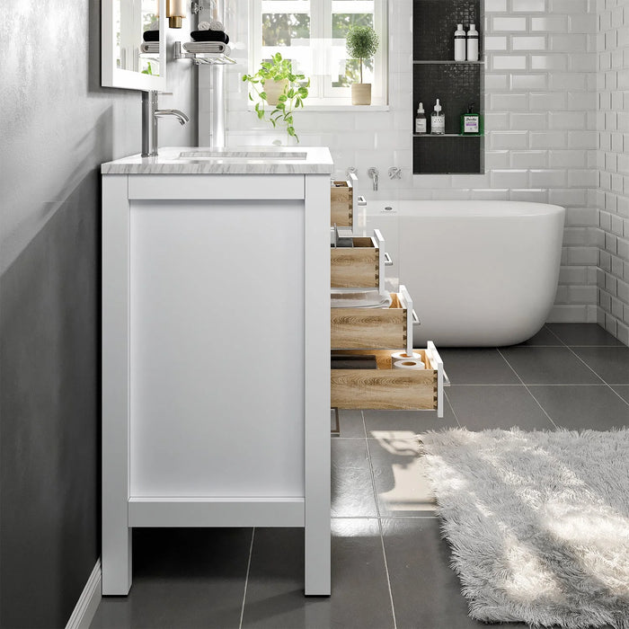Eviva London 38" x 18" White Transitional Bathroom Vanity with White Carrara Top-TVN414-38X18WH