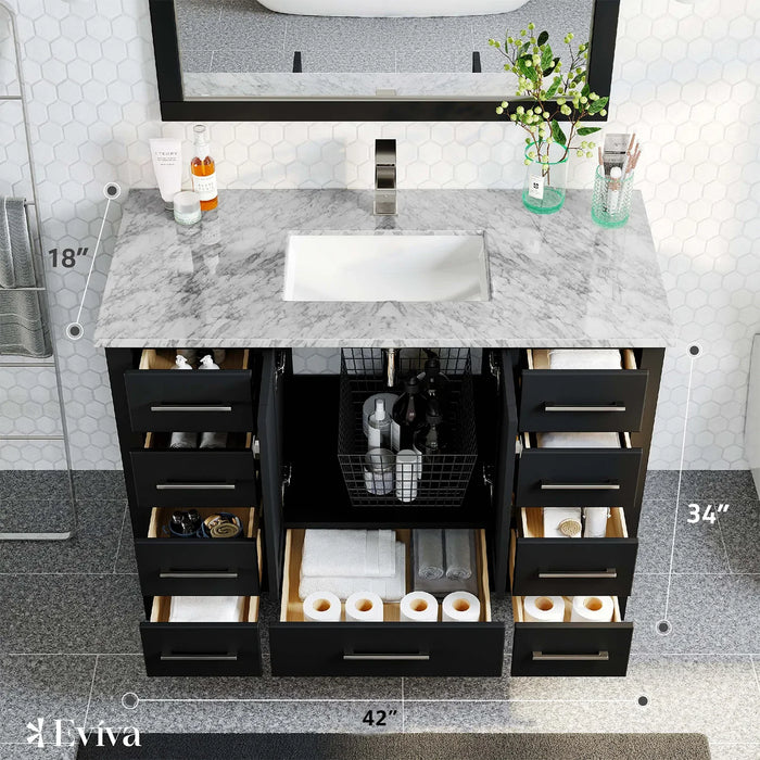 Eviva London 42" x 18" Espresso Transitional Bathroom Vanity with White Carrara Top-TVN414-42X18ES